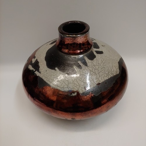 #221194 Raku Vase Black/White/Copper 8x7.5 $29  at Hunter Wolff Gallery